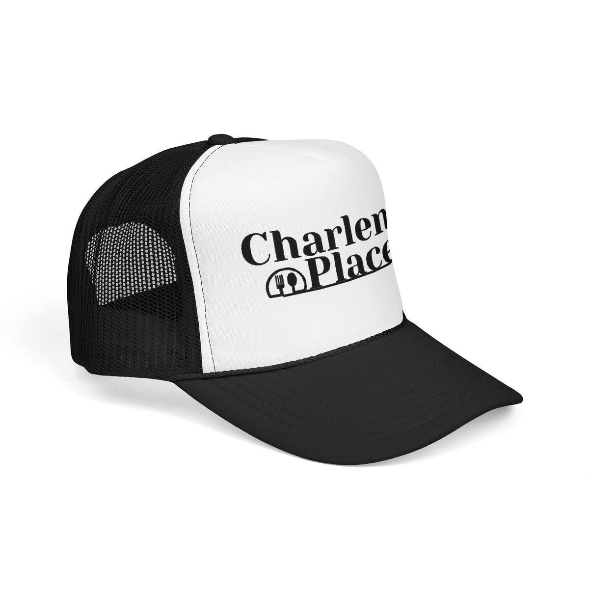 Charlene's Place Embroidered Foam Trucker Hat — Black Logo