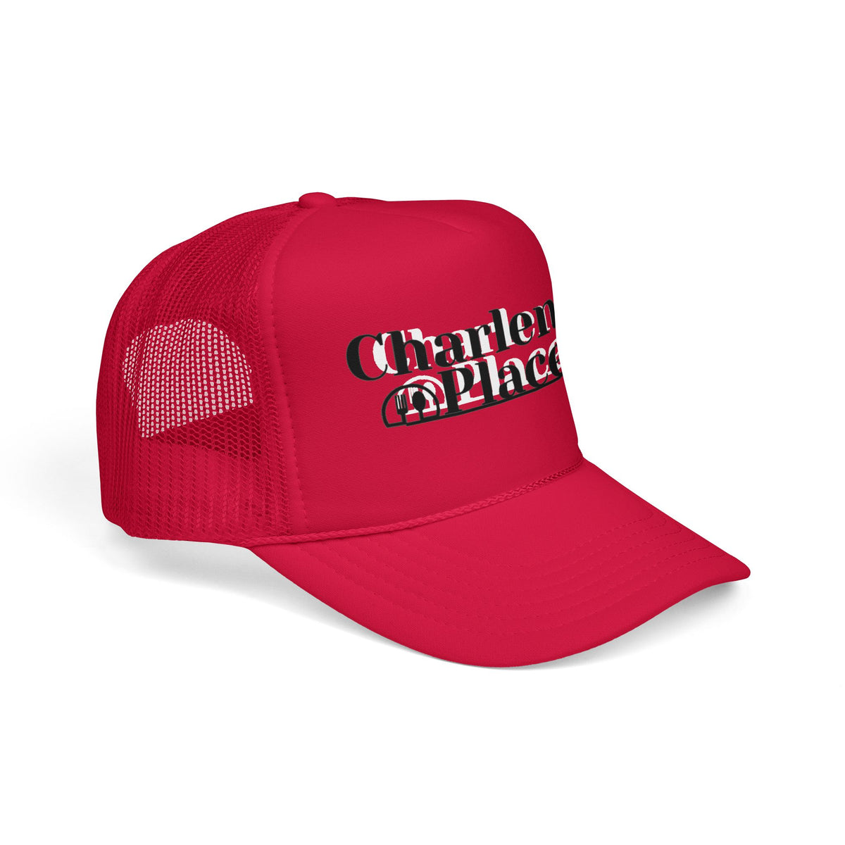 Charlene's Place Embroidered Foam Trucker Hat — Black Logo