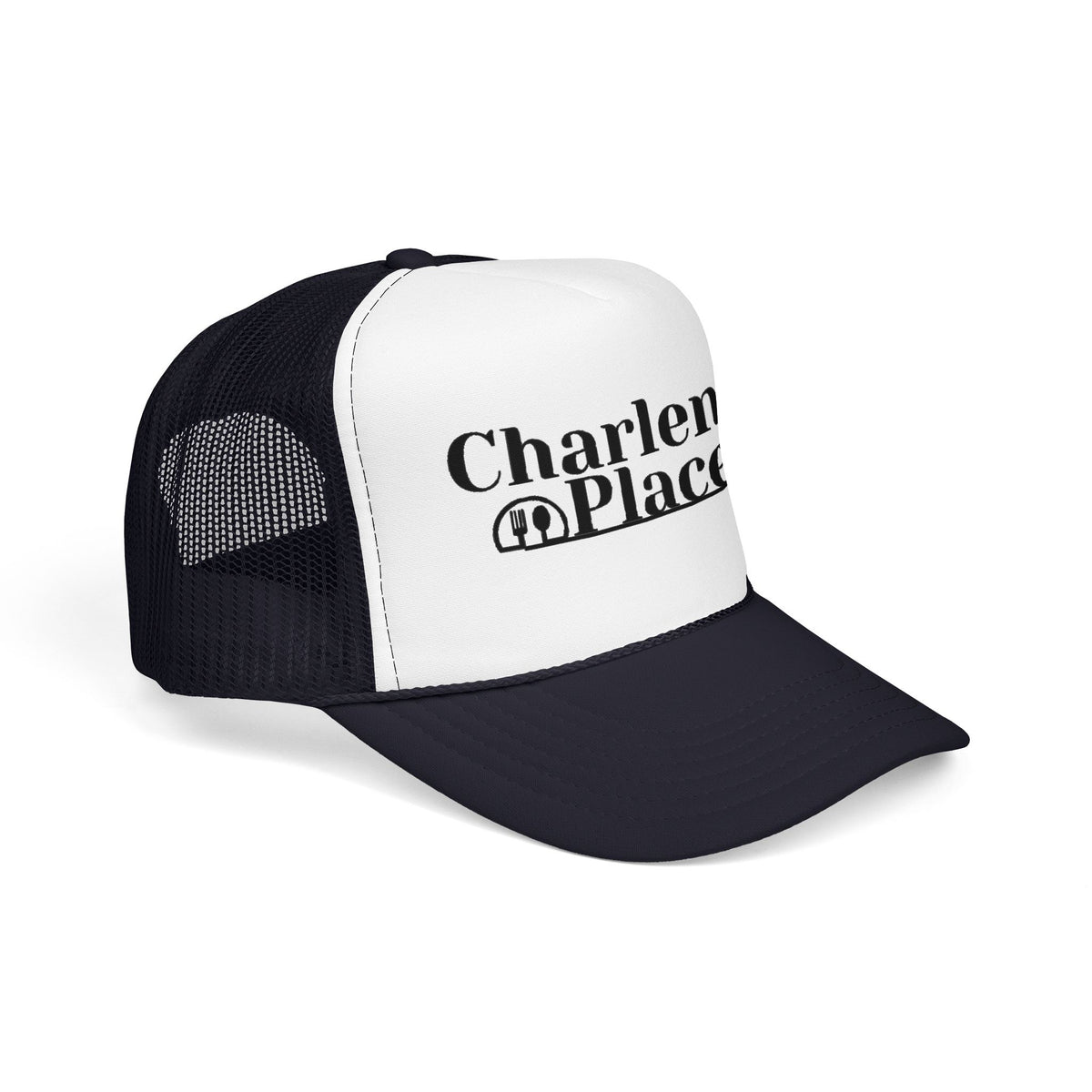 Charlene's Place Embroidered Foam Trucker Hat — Black Logo