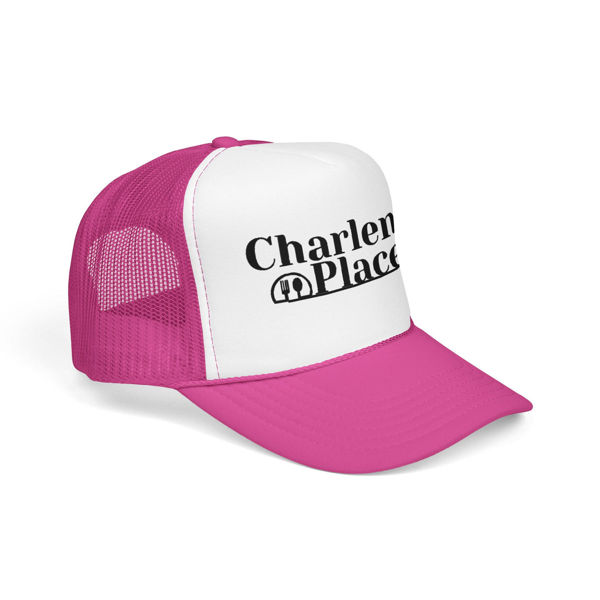 Charlene's Place Embroidered Foam Trucker Hat — Black Logo