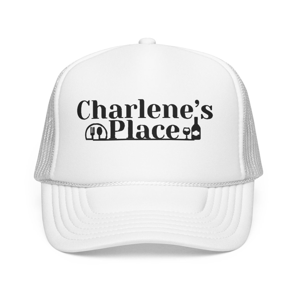 Charlene's Place Embroidered Foam Trucker Hat — Black Logo