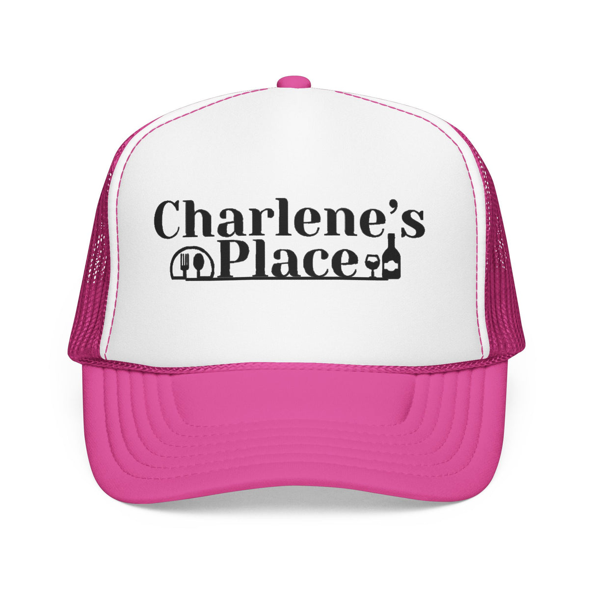Charlene's Place Embroidered Foam Trucker Hat — Black Logo
