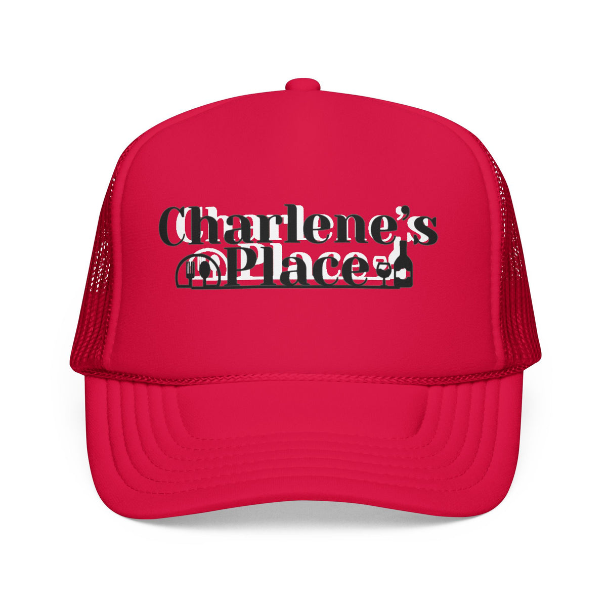 Charlene's Place Embroidered Foam Trucker Hat — Black Logo