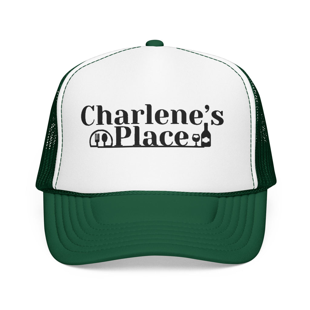 Charlene's Place Embroidered Foam Trucker Hat — Black Logo