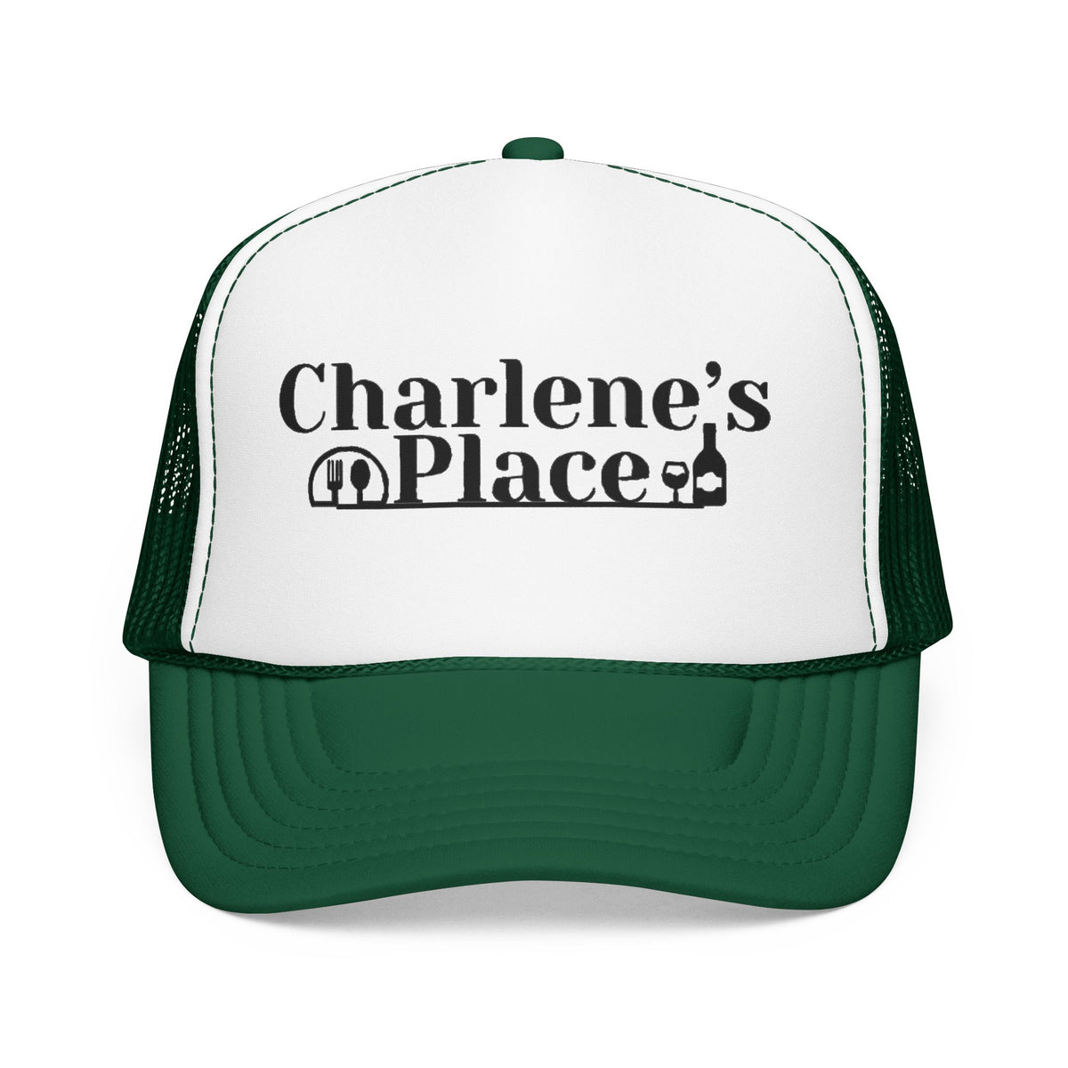 Charlene's Place Embroidered Foam Trucker Hat — Black Logo