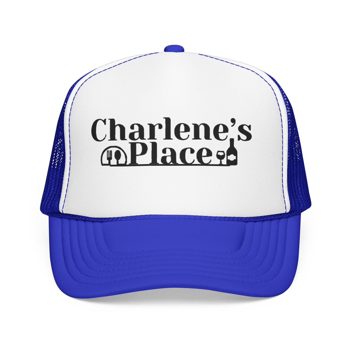 Charlene's Place Embroidered Foam Trucker Hat — Black Logo