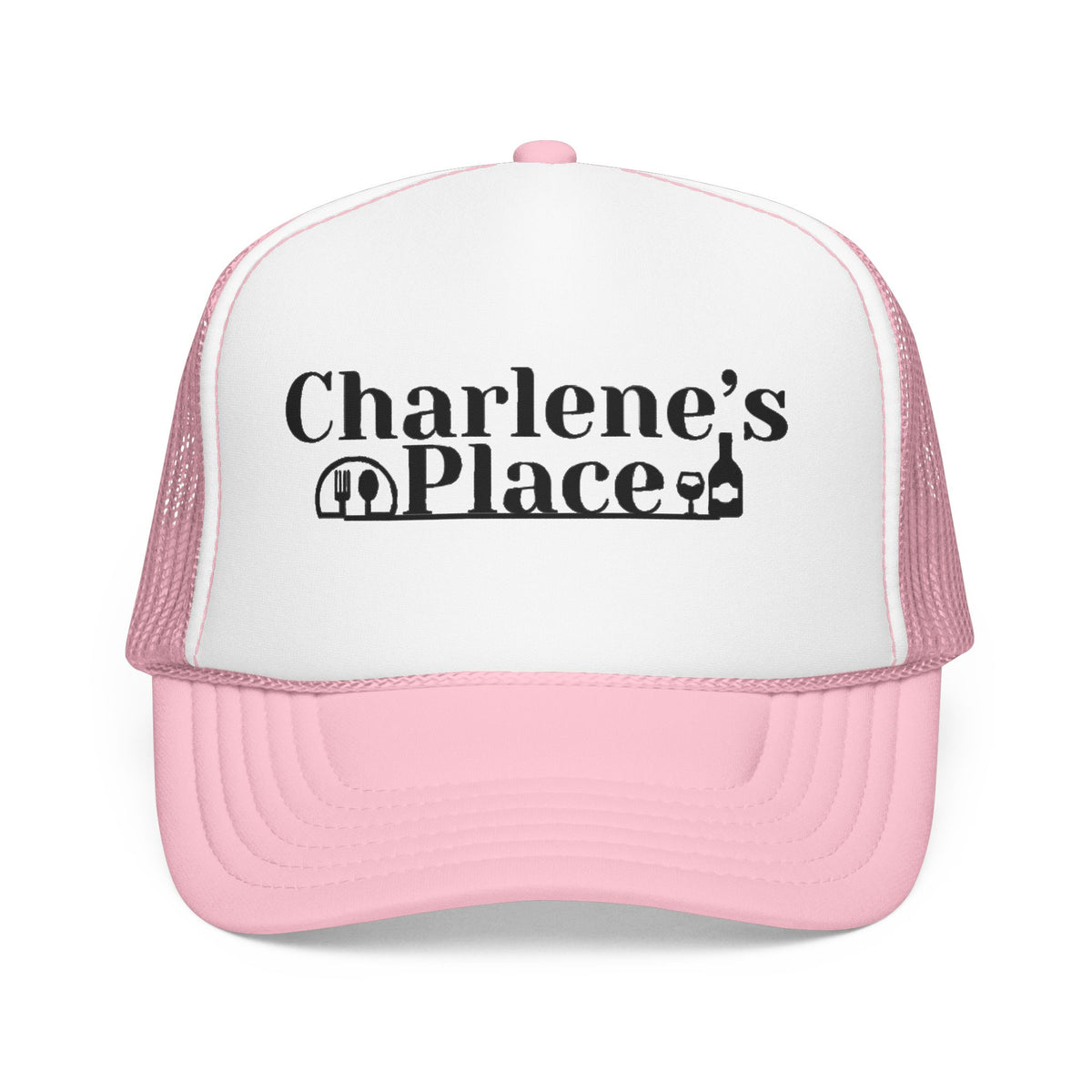 Charlene's Place Embroidered Foam Trucker Hat — Black Logo